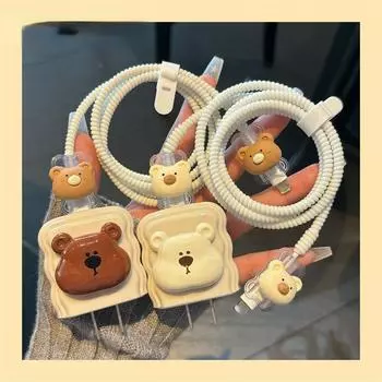Защитный чехол для зарядного устройства Apple 15promax с милым медведем для iPhone 14 13, кабель для передачи данных, защита от разрыва 12, быстрая зарядка 18/20 Вт D