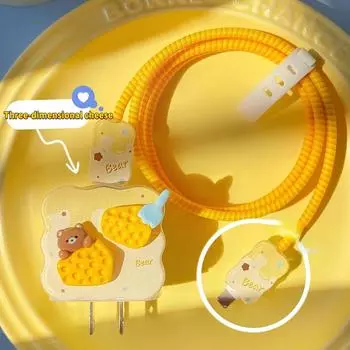 Защитный чехол для зарядного устройства Cute Honey Cheese Bear Image для iPhone 14promax, противовзломное зарядное устройство с 15 13 11 18/20 Вт D