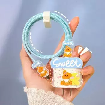 Защитный чехол для зарядного устройства для iPhone 18 Вт, 20 Вт, чехол с мультяшными милыми мелочами, совместимый с iPhone 14 13 12 11 Pro Max XR XS X, защита кабеля для передачи данных D