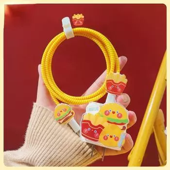 Защитный чехол для зарядного устройства с милым мультяшным рисунком для iPhone 15, защита зарядного кабеля, совместимая с iPhone 13 iPad Pro 18/20 Вт D