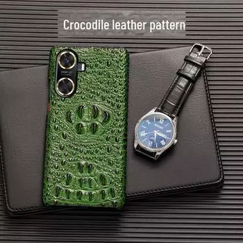 Защитный чехол из натуральной кожи для Huawei Enjoy 60, 50Pro, 20Plus с дизайном в виде черепа крокодила. Deep Stone Blue. Huawei Enjoy 60