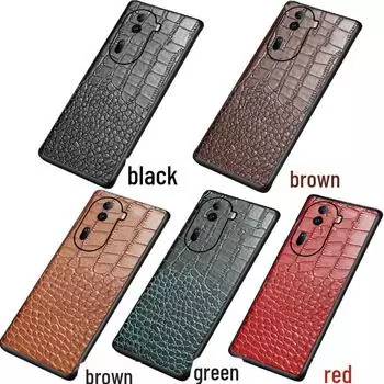 Защитный чехол из натуральной кожи с узором крокодила для OPPO Reno10Pro+ Reno6 Pro+ кофейный