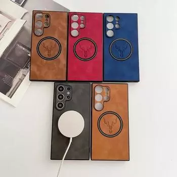 Защитный чехол из оленьей кожи для Samsung S24 FE S23 Ultra MagSafe, мягкий противоударный чехол из ТПУ для Galaxy S22 S21 Plus 20 for Galaxy S24 FE темно-серого