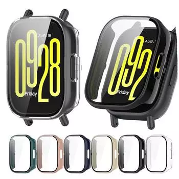 Защитный чехол из ПК и стекла для Redmi Watch 5 Active/Lite, полноэкранный защитный чехол-бампер For Redmi Watch 5 Active чёрный