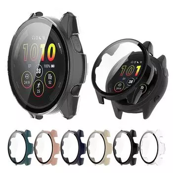 Защитный чехол из ПК + закаленного стекла для Garmin Forerunner 265 265S, полноэкранный защитный чехол, бампер Forerunner 265 чёрный