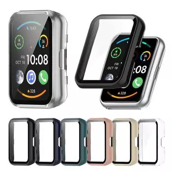 Защитный чехол из ПК + закаленного стекла для Huawei Watch Fit 2 Fit2, полноэкранный защитный чехол Huawei Watch Fit 2 чёрный