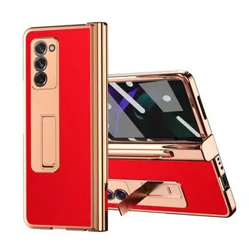 Защитный чехол из закаленного стекла с полной защитой для Samsung Galaxy Z Fold 3 4 Fold4 Fold3 Fold2 Fold 2 5g Кожаный чехол-держатель для ручек for Galaxy Z Fold 3 красный