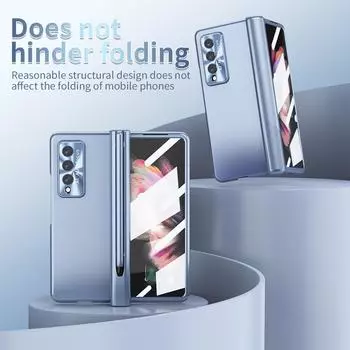 Защитный чехол из закаленного стекла с защитой от падения для Samsung Galaxy Z Fold3 Fold 4 Fold4 5g Fold 3 Противоударный чехол-держатель для ручек For Samsung Z Fold 4 розовый