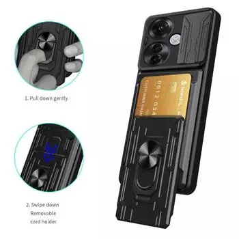 Защитный чехол-кошелек с гнездом для карты и камерой для Reno 11F Reno 11 10 Pro Reno 8T 8 Pro 8Z + 7 Lite 7Z 6 5G 5 Armor Hybrid с магнитным кольцом-держателем For Reno 11F чёрный