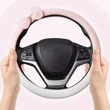Защитный чехол на руль из дышащей всесезонной кожи с бантом для автомобиля из микрофибры 1