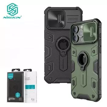Защитный чехол Nillkin CamShield Armor для iPhone 15 Pro Max с металлическим кольцом-держателем для защиты камеры For iPhone 15 pro max зелёный