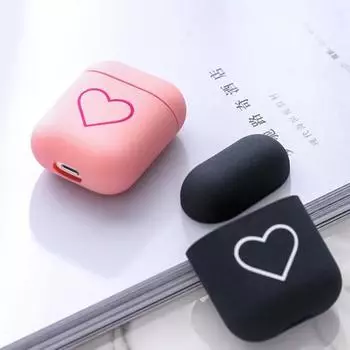 Защитный чехол Пыленепроницаемый жесткий роскошный матовый Love Heart Bluetooth-совместимые наушники с защитой от падения ПК Защитный чехол для AirPods 1/2 розовый