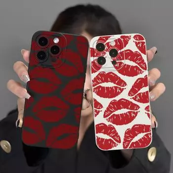 Защитный чехол Red Lips Full Cover для iPhone 15 с защитой от падения iPhone 15 Pro белый