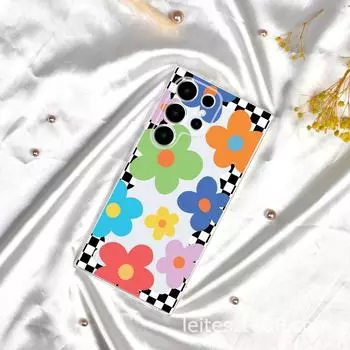 Защитный чехол с цветочным принтом для Samsung S23A55 и защитой объектива от падения Samsung S21FE прозрачный