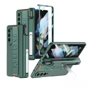 Защитный чехол с магнитным держателем ручки для Samsung Galaxy Z Fold5 4 3, противоударный шарнирный чехол с ремешком на запястье и пленкой для экрана Galaxy Z Fold4 золотой