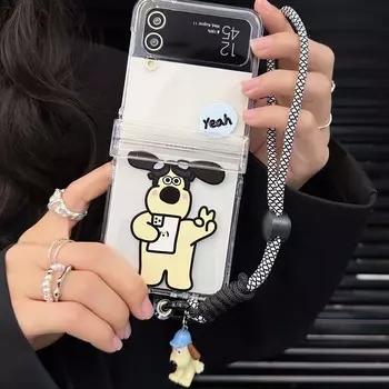 Защитный чехол с мультяшной собакой 3 в 1 для Samsung Galaxy Z Flip 4 3 5g Pc Hrad, браслет с милым щенком, рельефный браслет Flip3 Flip4, чехол для телефона For Samsung Z Flip 4