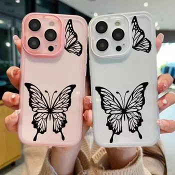 Защитный чехол с рисунком бабочки и линзами для iPhone 16 Pro 15 14 Plus 13 12 Pro Max 11, ударопрочный тонкий силиконовый мягкий прозрачный чехол iPhone 16 синий