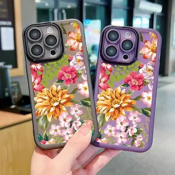 Защитный чехол с рисунком подсолнуха и линзами для iPhone 16 Pro 15 14 Plus 13 12 Pro Max 11, тонкий, ударопрочный, силиконовый, мягкий, прозрачный чехол iPhone 16 чёрный