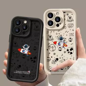 Защитный чехол с узором астронавта для iPhone 16 Pro 15 14 Pro Max Plus 13 12 11 Pro Max Xr Xs X 8 7, противоударный мягкий чехол из ТПУ iPhone 15 чёрный