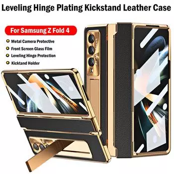 Защитный чехол с выравнивающим шарниром для Samsung Galaxy Z Fold 4, кожаный чехол-держатель-подставка с покрытием переднего экрана, стеклянная пленка For Galaxy Z Fold 4