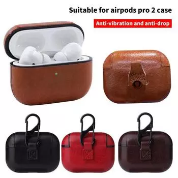 Защитный чехол с зарезервированными отверстиями из искусственной кожи, Bluetooth-совместимый чехол для наушников с подвесным крючком для AirPods Pro 2 for AirPods Pro2 чёрный