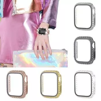 Защитный чехол со стразами, противоударный, ударопрочный, легко устанавливается на часы 40mm чёрный