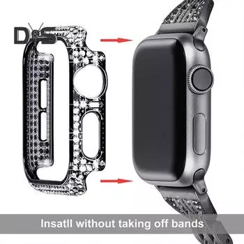 Защитный чехол со стразами, противоударный, ударопрочный, простой в установке, защитный чехол для экрана часов Apple Watch 45mm золотистый