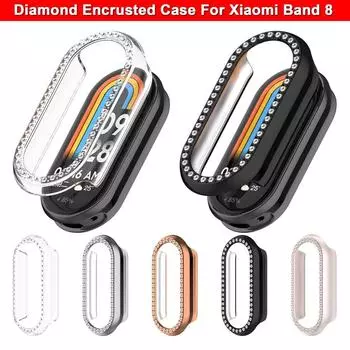Защитный чехол в виде ракушки, защитная пленка для экрана, роскошный инкрустированный бриллиантами чехол для Xiaomi Band 8 прозрачный