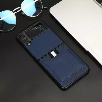 Защитный деловой кожаный чехол с защитой от падения для Samsung Galaxy Z Flip 4 5g Flip4 Flip 3 Flip3 противоударный чехол с отсеком для карт for Samsung Z Flip 3 чёрный