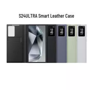 Защитный кожаный чехол Smart Window для Samsung Galaxy S24 Ultra/S23/S22+ (Непереворачиваемый) A54 чёрный