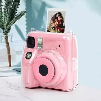 Защитный прозрачный чехол для камеры Fujifilm Instax Mini SE, держатель для камеры с карманом для хранения пленки, регулируемый ремешок, наклейка B