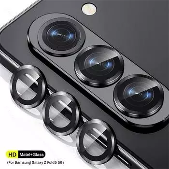 Защитный стеклянный чехол для камеры с металлическим объективом для Samsung Z Fold5 Flip5 Fold4 A54 A34 A24 A14, задняя крышка из закаленного стекла Matel Ring Lens for Samsung Z Fold5 чёрный