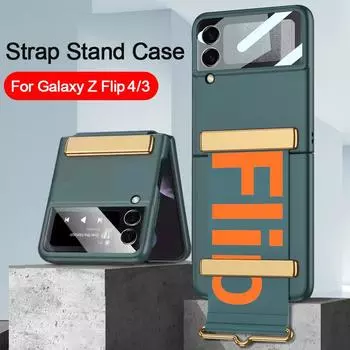 Защитный стеклянный чехол для объектива камеры с ремешком для Samsung Galaxy Z Flip 4 3 5g, чехол-браслет, пластиковая задняя крышка для ПК, Z Flip4 Capa For Samsung Z Flip 3