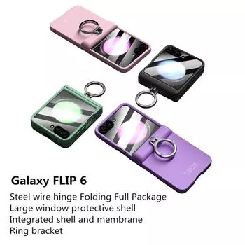 Защитный жесткий чехол для телефона из ПК для Samsung Galaxy Z Flip 6 5, противоударный чехол с небольшим защитным кольцом для экрана For Galaxy Z Flip 6 розовый