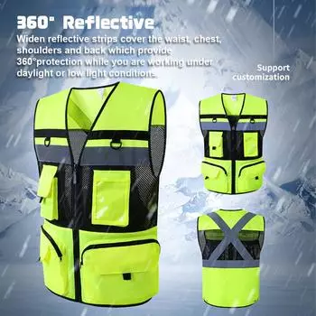 Защитный жилет для мужчин и женщин с карманами, светоотражающий ремешок с высокой видимостью, молния спереди, дышащий L жёлтый