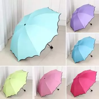 Защитный зонт от солнца, тройной ветрозащитный, непромокаемый, виниловый зонт с волнистым краем, компактный зонтик с защитой от ультрафиолета и чехлом для дождя и солнца фиолетовый