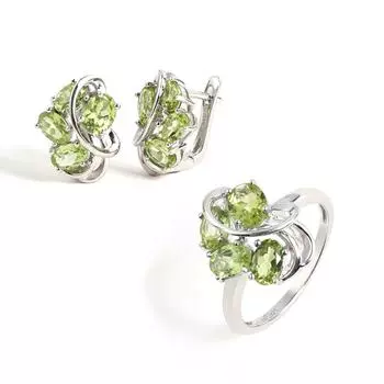 Застежка-кольцо из серебра S925, серьги с дизайном шелковой ленты, набор с натуральными зелеными перидотами, изысканные ювелирные изделия для женщин, банкетный подарок US RING SIZE:6# зелёный