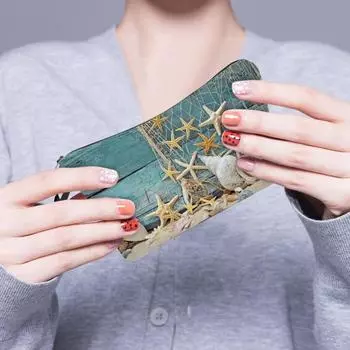 Застежка-молния с отверстием для подвешивания, косметичка из полиэстера с принтом морской звезды и ракушек, большая вместимость 5