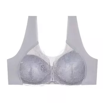 Застежка спереди без стального кольца. Бюстгальтер большого размера. Женское бесшовное нижнее белье. Кружевной бюстгальтер. U-образный бюстгальтер для кормления с красивой спинкой. M серый