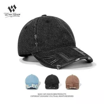 Застиранные и старые, поврежденные джинсовые бейсболки, мужские и женские нишевые уличные бренды, с изображением лиц, небольшие мягкие топы, кепки с козырьками, оптовая продажа. adjustable чёрный