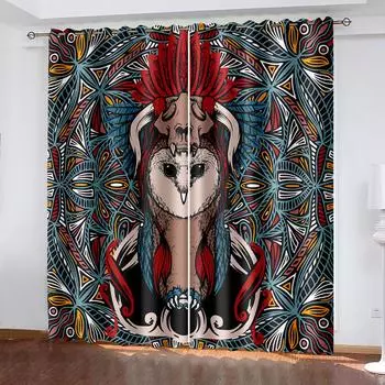 Затемняющие шторы для гостиной с изображением совы, затемняющие шторы для спальни с 3D-печатью, занавески Cortinas Para La Sala W132cm x H160cm&Hook