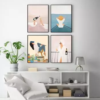 «Затерянные в моих книгах», холст, картина, постер с утренним вином и принтом, летние каникулы, настенные художественные фотографии для гостиной, домашний декор 21x30cm No Framed белый