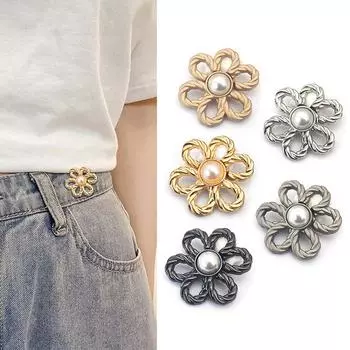 Затянуть талию пряжка сплав броши булавки клип жемчужный цветок регулируемая кнопка джинсы пуговицы съемные аксессуары для одежды