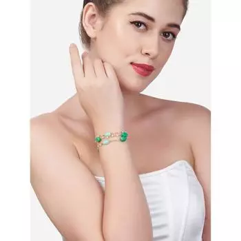 ZAVERI PEARLS Зеленый многопрядный женский этнический браслет из бисера-