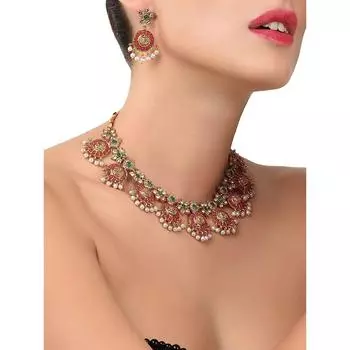 ZAVERI PEARLS Золотой тон Традиционное ожерелье-чокер для храма Набор для женщин