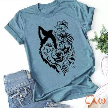 Zavita женские футболки с цветочным принтом волка повседневные рубашки с коротким рукавом и круглым вырезом плюс размер S-5XL летние топы XXXXXL синий