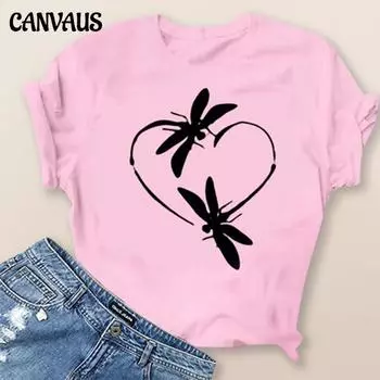 Zavita женские футболки с круглым вырезом модные летние топы с короткими рукавами и принтом стрекозы рубашки XXXXXL чёрный