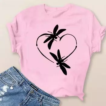 Zavita женские футболки с круглым вырезом модные летние топы с короткими рукавами и принтом стрекозы рубашки XXXXXL чёрный