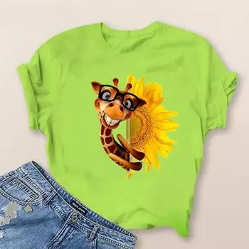 Zavita женские футболки с милым мультяшным принтом жирафа, топы с короткими рукавами и круглым вырезом, летние рубашки XXXXXL белый