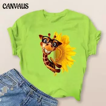 Zavita женские футболки с милым мультяшным принтом жирафа, топы с короткими рукавами и круглым вырезом, летние рубашки XXXXXL белый